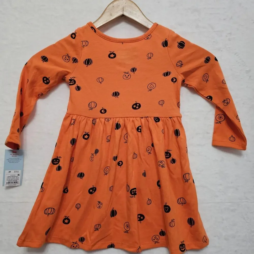 NWT Girls Dress Sz 2T Long Sleeve Fall Halloween Orange Pumpkin Kidcore Autumn
